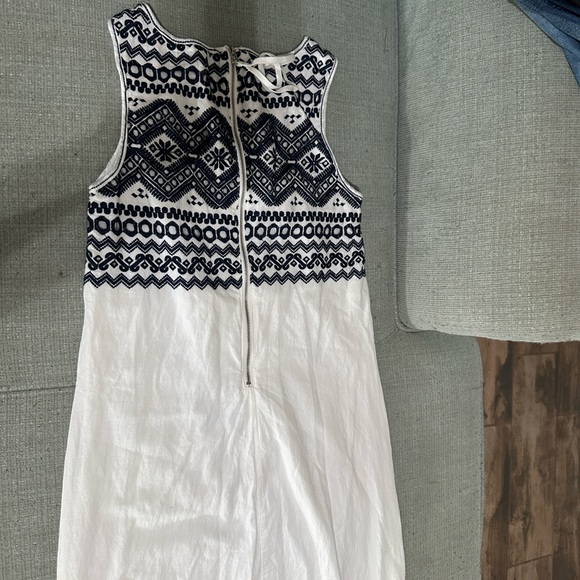 Max Mara Studio White Navy Blue Embroidered Sleeveless Cotton Shift Dress Sz XS - Picture 7 of 7